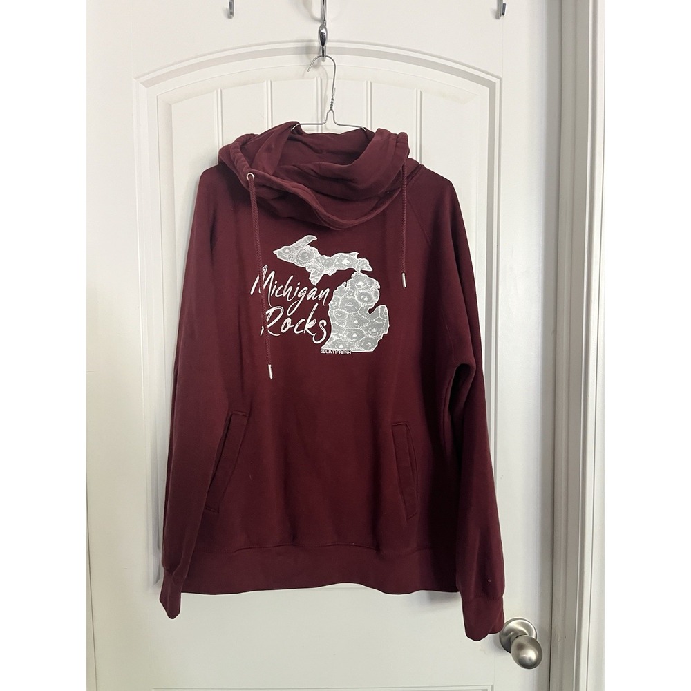 Livnfresh Burgundy Sweatshirt Hoodie XL Michigan Rocks Petoskey Stones BB